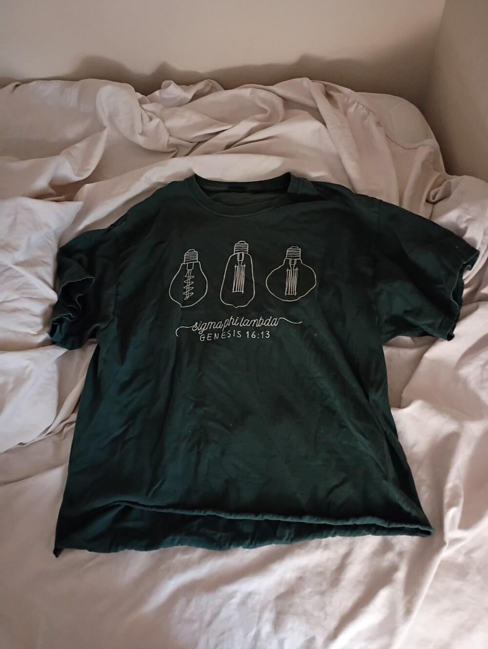 Loose Forest Green Tee with Lightbulb Print